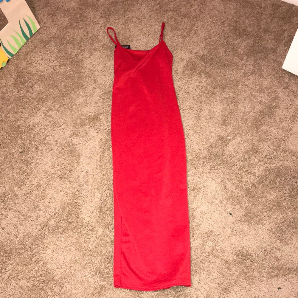 Red strappy midi dress